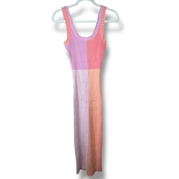 Lulus NWOT Radiant Personality Pink Color Block Ribbed Knit Sweater Midi Dress - Picture 3 of 9